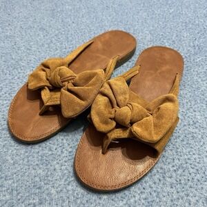 Fisace ZBY Sandals Womens 8.5 Flip FlopsFlats Bow Brown Suede‎ Fabric Slip On